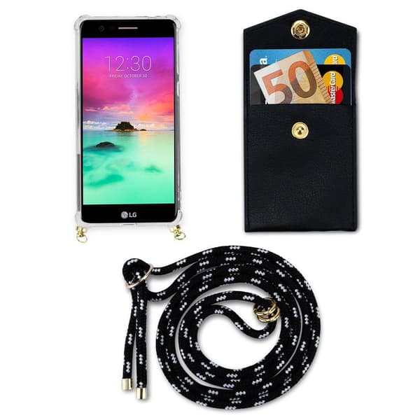 Deksel med kedja for LG K10 2017 Case med gullringer, ledningsstropp og avtakbart etui