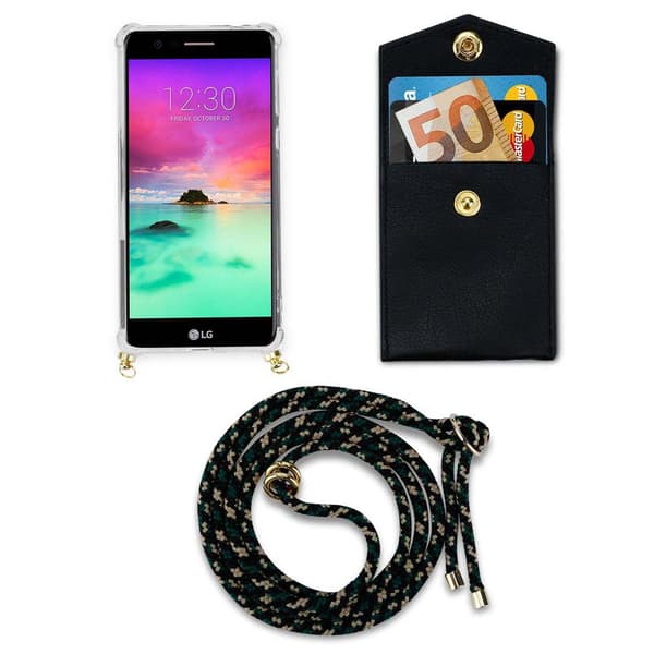LG K10 2017 Suojakuori ketju Silikoni suojakotelo Gold Rings johto hihna ja irrotettava asia