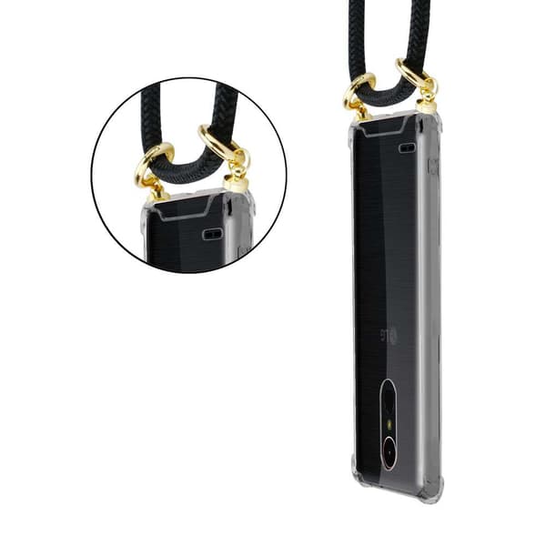 Deksel med kedja for LG K10 2017 Case med gullringer, ledningsstropp og avtakbart etui
