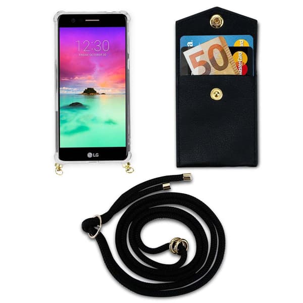 LG K10 2017 Suojakuori ketju Silikoni suojakotelo Gold Rings johto hihna ja irrotettava asia