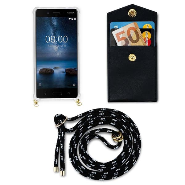 Deksel med kedja for Nokia 8 2017 Case med gullringer, ledningsstropp og avtakbart etui