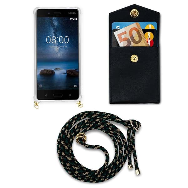 Deksel med kedja for Nokia 8 2017 Case med gullringer, ledningsstropp og avtakbart etui