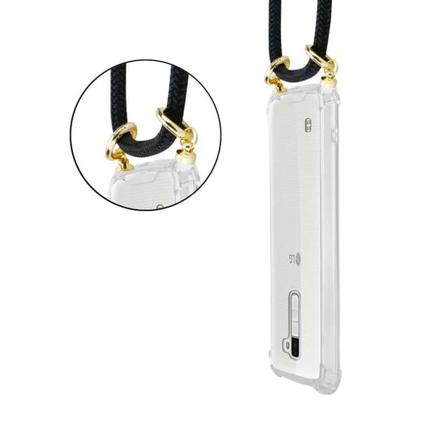 Deksel med kedja for LG K10 2016 Case med gullringer, ledningsstropp og avtakbart etui