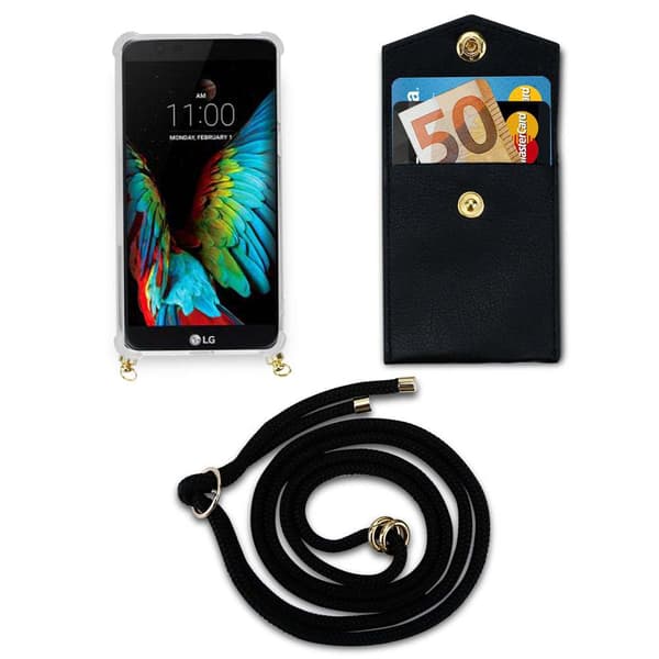 Deksel med kedja for LG K10 2016 Case med gullringer, ledningsstropp og avtakbart etui