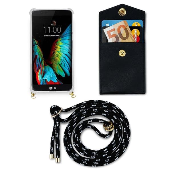 Deksel med kedja for LG K10 2016 Case med gullringer, ledningsstropp og avtakbart etui
