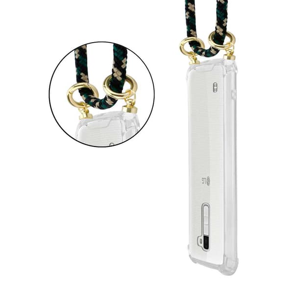 Deksel med kedja for LG K10 2016 Case med gullringer, ledningsstropp og avtakbart etui