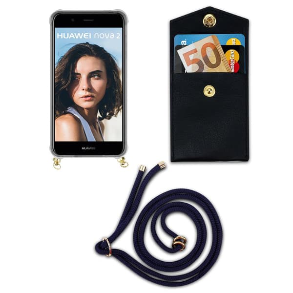 Deksel med kedja for Huawei NOVA 2 Case med gullringer, ledningsstropp og avtakbart etui