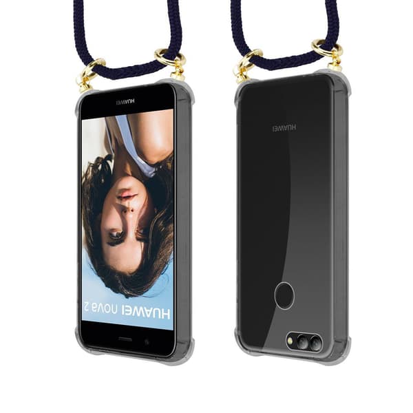 Deksel med kedja for Huawei NOVA 2 Case med gullringer, ledningsstropp og avtakbart etui