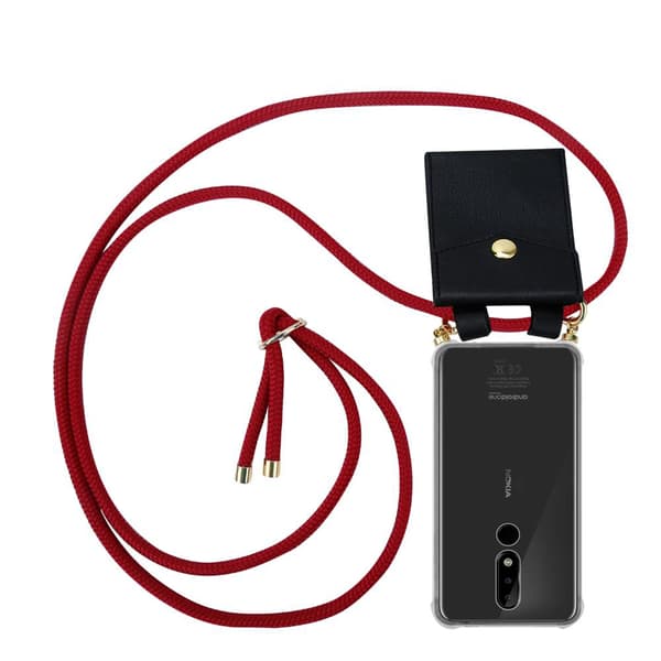 Mobiltelefonkedja för Nokia 3.1 PLUS Skal Fodral Case Cover Skyddande silikonhölje Fodral med guldringar, rem för sladd och avtagbart fodral