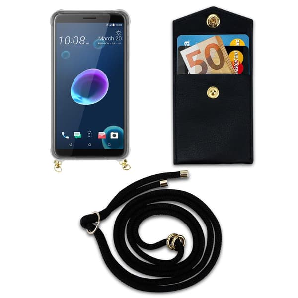 HTC Desire 12 Suojakuori ketju Silikoni suojakotelo Gold Rings johto hihna ja irrotettava asia