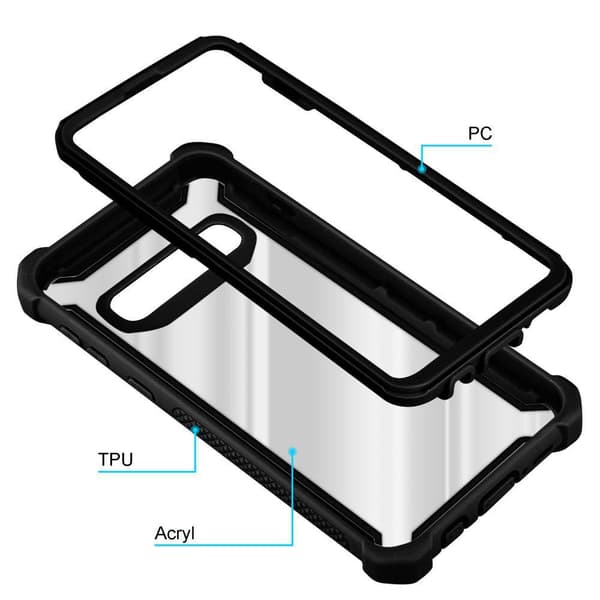 Deksel for Samsung Galaxy S10 PLUS 2-i-1 beskyttelsesdeksel med TPU-silikonkant og bakside av akrylglass