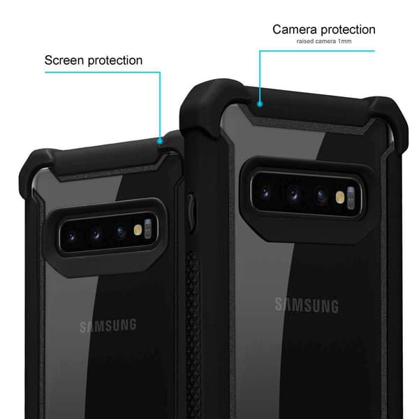 Deksel for Samsung Galaxy S10 PLUS 2-i-1 beskyttelsesdeksel med TPU-silikonkant og bakside av akrylglass