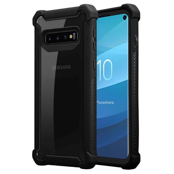 Deksel for Samsung Galaxy S10 PLUS 2-i-1 beskyttelsesdeksel med TPU-silikonkant og bakside av akrylglass