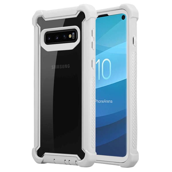 Deksel for Samsung Galaxy S10 PLUS 2-i-1 beskyttelsesdeksel med TPU-silikonkant og bakside av akrylglass