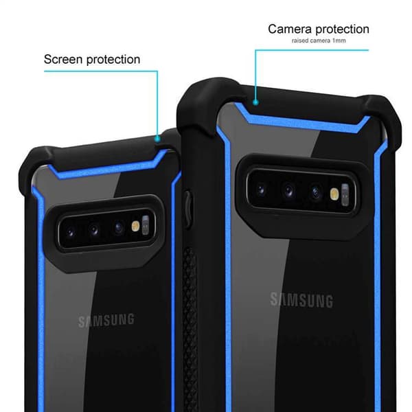 Deksel for Samsung Galaxy S10 PLUS 2-i-1 beskyttelsesdeksel med TPU-silikonkant og bakside av akrylglass