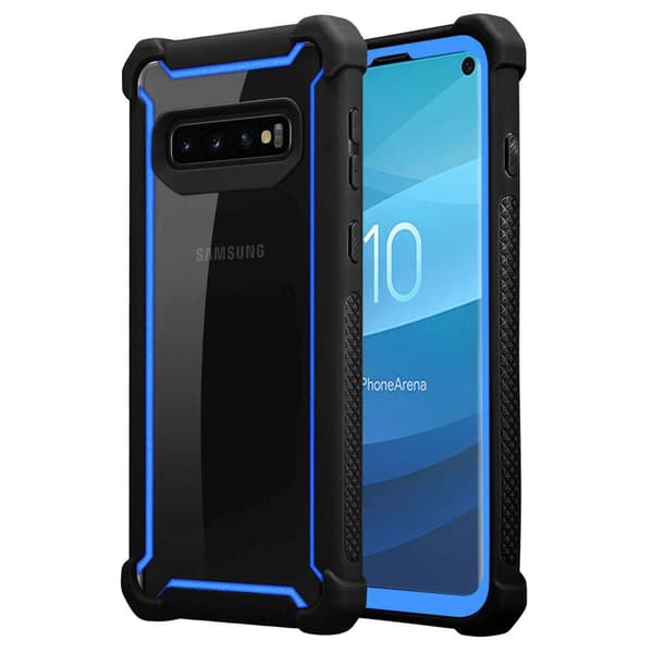 Deksel for Samsung Galaxy S10 PLUS 2-i-1 beskyttelsesdeksel med TPU-silikonkant og bakside av akrylglass BLÅ SVART
