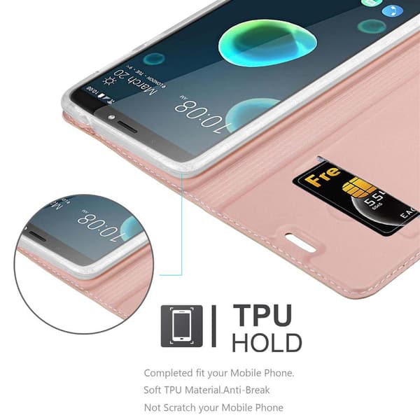 HTC Desire 12 PLUS Suojakotelo Suojakuori Lompakkokotelo Matkapuhelinkotelo jossa magneettisuljenta, jalusta-toiminto ja korttitasku