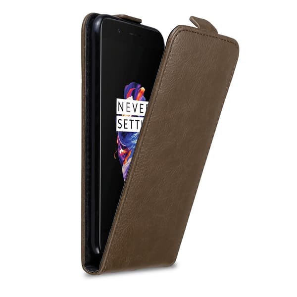 Deksel til OnePlus 5 Flip Etui med magnetisk lukking KAFFEBRUNN