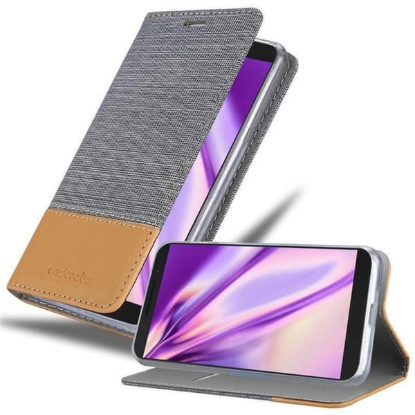 Alcatel 3L 2019 Suojakotelo Suojakuori Lompakkokotelo Matkapuhelinkotelo jossa magneettisuljenta, jalusta-toiminto ja korttitasku VAALEAN HARMAA RUSKEA