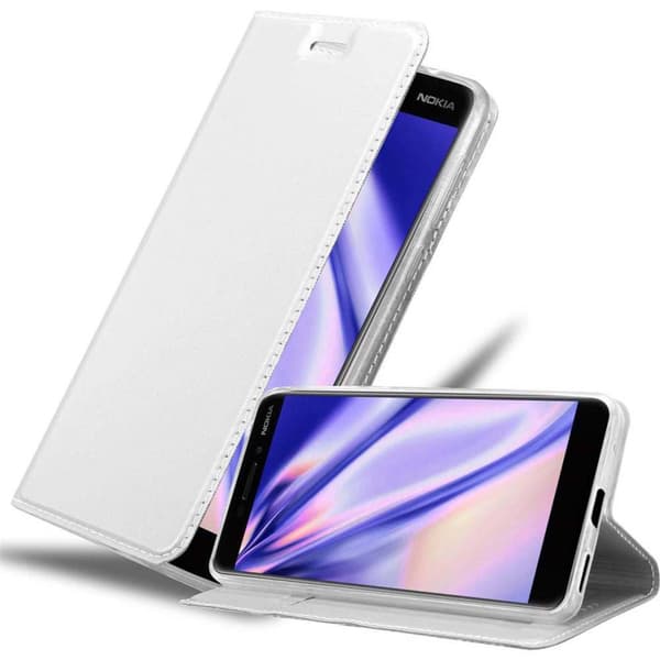 Nokia 6.1 Suojakotelo Suojakuori Lompakkokotelo Matkapuhelinkotelo jossa magneettisuljenta, jalusta-toiminto ja korttitasku LUOKKAA HOPEAA