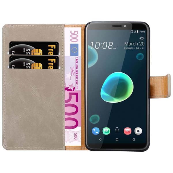 HTC Desire 12 PLUS Suojakotelo Suojakuori Lompakkokotelo Matkapuhelinkotelo jossa magneettisuljenta, jalusta-toiminto ja korttitasku
