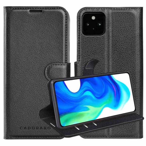 Google PIXEL 5 XL Plånboksfodral Fodral Skal Case med magnetisk stängning, ståfunktion och kortplats FANTOM SVART