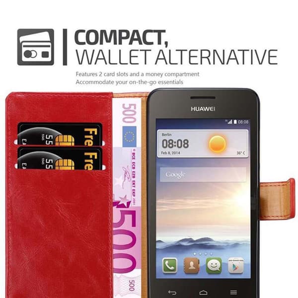 Huawei Y3 / Y3C / Y330 / Y331 / Y360 Suojakotelo Suojakuori Lompakkokotelo Matkapuhelinkotelo jossa magneettisuljenta, jalusta-toiminto ja korttitasku