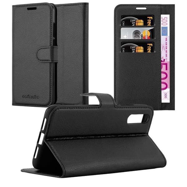 Huawei P20 Suojakotelo Lompakkokotelo Matkapuhelinkotelo Suojakuori jossa magneettisuljenta, jalusta-toiminto ja korttitasku PHANTOM MUSTA