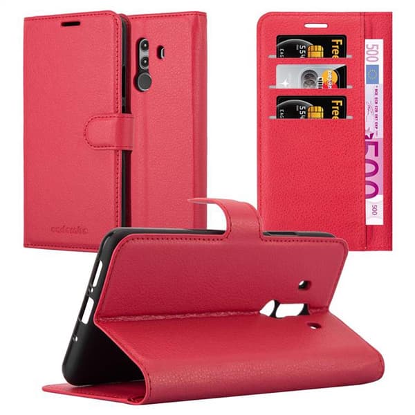 Huawei MATE 10 PRO Plånboksfodral Fodral Skal Case med magnetisk stängning, ståfunktion och kortplats KARMIN RÖD