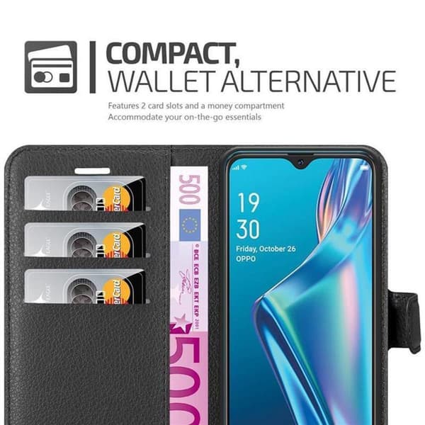 Deksel til Oppo A12 Lommebokdeksel med magnetisk lukking, stativfunksjon og kortlomme