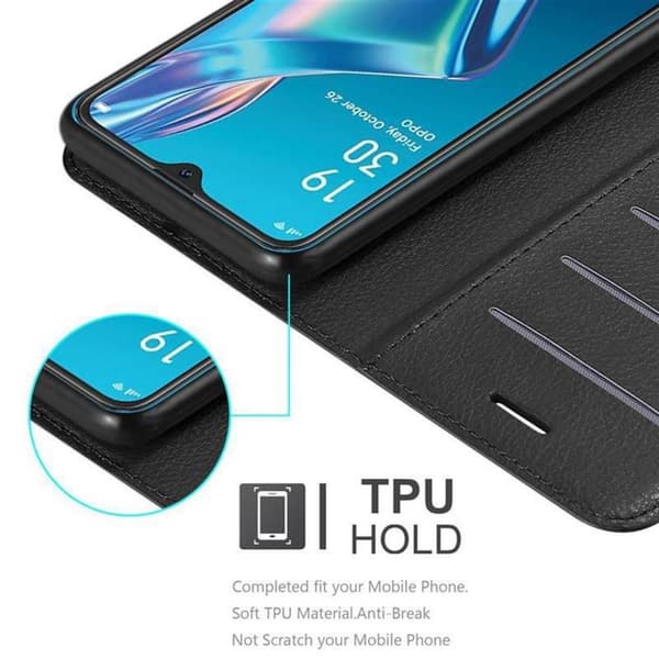 Deksel til Oppo A12 Lommebokdeksel med magnetisk lukking, stativfunksjon og kortlomme
