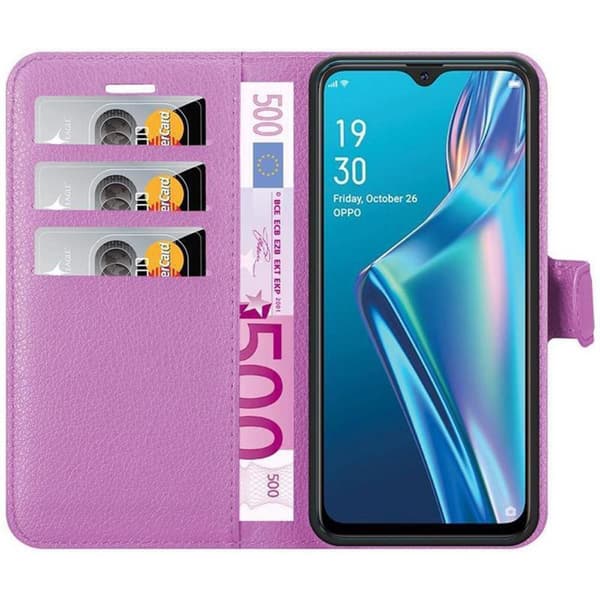 Deksel til Oppo A12 Lommebokdeksel med magnetisk lukking, stativfunksjon og kortlomme