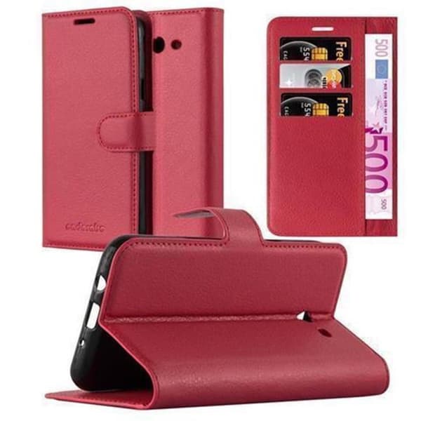 Samsung Galaxy J7 2017 US Version Suojakotelo Lompakkokotelo Matkapuhelinkotelo Suojakuori jossa magneettisuljenta, jalusta-toiminto ja korttitasku CARMIN RED