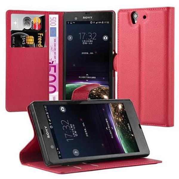 Sony Xperia Z Plånboksfodral Fodral Skal Case med magnetisk stängning, ståfunktion och kortplats KARMIN RÖD