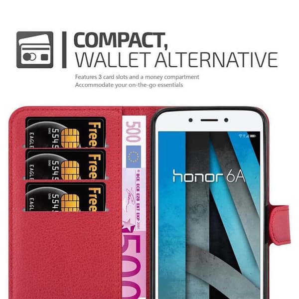 Honor 6A Suojakotelo Lompakkokotelo Matkapuhelinkotelo Suojakuori jossa magneettisuljenta, jalusta-toiminto ja korttitasku
