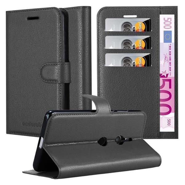 Sony Xperia XZ3 Plånboksfodral Fodral Skal Case med magnetisk stängning, ståfunktion och kortplats FANTOM SVART