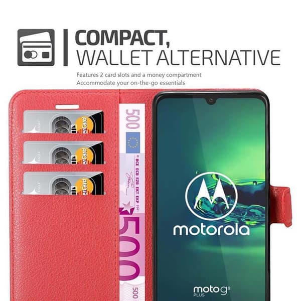 Motorola MOTO G8 PLUS Suojakotelo Lompakkokotelo Matkapuhelinkotelo Suojakuori jossa magneettisuljenta, jalusta-toiminto ja korttitasku