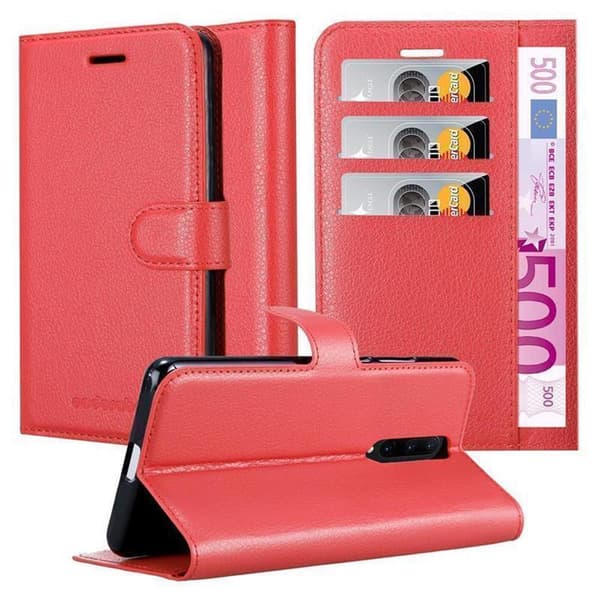OnePlus 7 PRO Plånboksfodral Fodral Skal Case med magnetisk stängning, ståfunktion och kortplats KARMIN RÖD