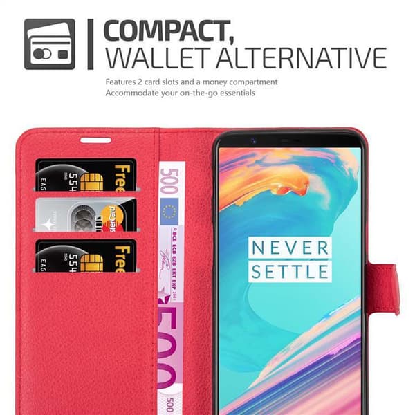 OnePlus 5T Suojakotelo Lompakkokotelo Matkapuhelinkotelo Suojakuori jossa magneettisuljenta, jalusta-toiminto ja korttitasku