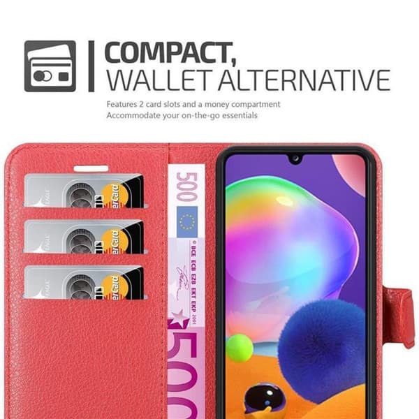 Deksel til Samsung Galaxy A31 Lommebokdeksel med magnetisk lukking, stativfunksjon og kortlomme