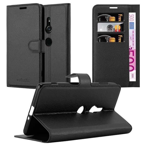 Sony Xperia XZ2 Suojakotelo Lompakkokotelo Matkapuhelinkotelo Suojakuori jossa magneettisuljenta, jalusta-toiminto ja korttitasku PHANTOM MUSTA