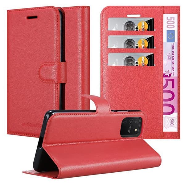 Samsung Galaxy A91 / S10 LITE / M80s Plånboksfodral Fodral Skal Case med magnetisk stängning, ståfunktion och kortplats KARMIN RÖD