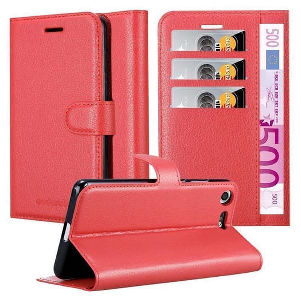 Sony Xperia XZ PREMIUM Plånboksfodral Fodral Skal Case med magnetisk stängning, ståfunktion och kortplats KARMIN RÖD