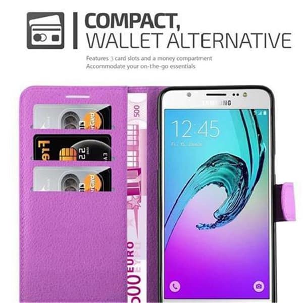Samsung Galaxy J5 2016 Suojakotelo Lompakkokotelo Matkapuhelinkotelo Suojakuori jossa magneettisuljenta, jalusta-toiminto ja korttitasku