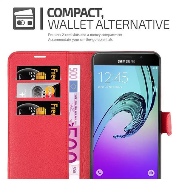 Samsung Galaxy A7 2016 Suojakotelo Lompakkokotelo Matkapuhelinkotelo Suojakuori jossa magneettisuljenta, jalusta-toiminto ja korttitasku