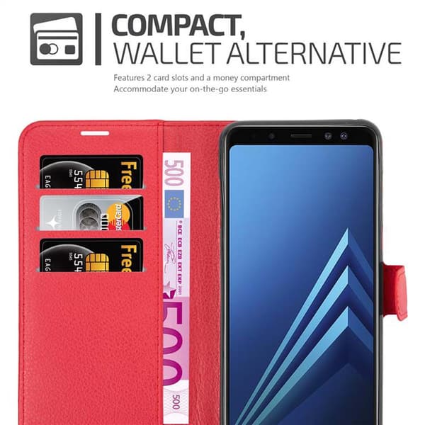 Samsung Galaxy A8 2018 Suojakotelo Lompakkokotelo Matkapuhelinkotelo Suojakuori jossa magneettisuljenta, jalusta-toiminto ja korttitasku