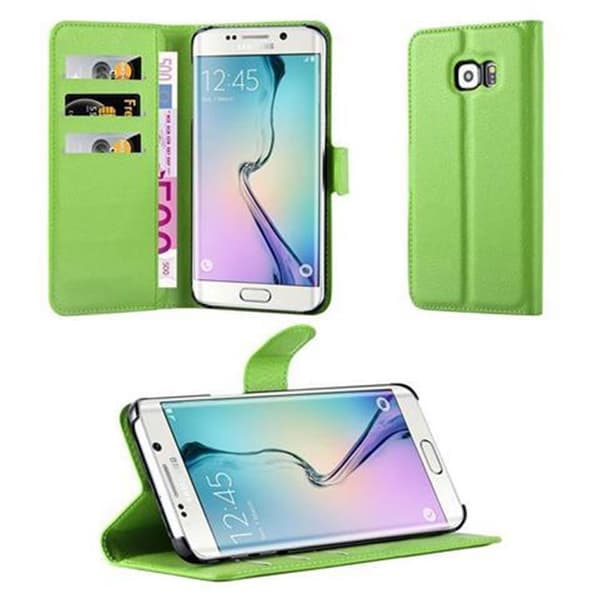 Samsung Galaxy S6 EDGE Suojakotelo Lompakkokotelo Matkapuhelinkotelo Suojakuori jossa magneettisuljenta, jalusta-toiminto ja korttitasku MINTUNVIHREÄ