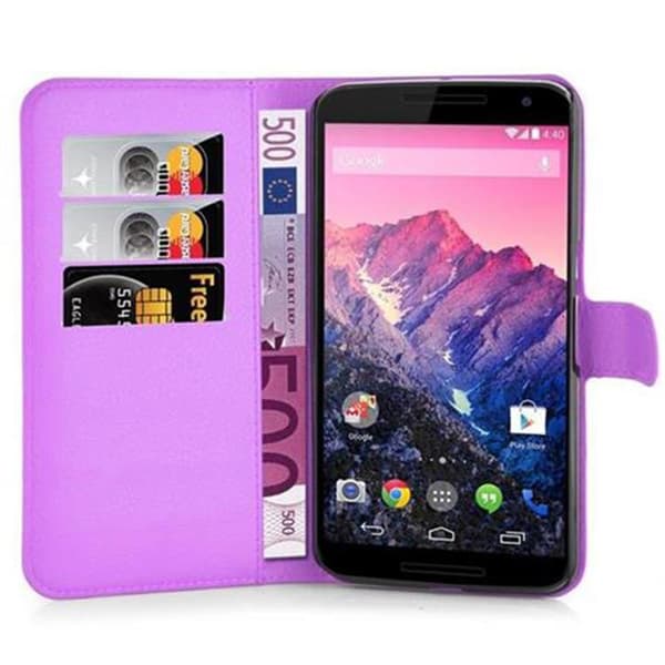 Motorola Google NEXUS 6 Suojakotelo Lompakkokotelo Matkapuhelinkotelo Suojakuori jossa magneettisuljenta, jalusta-toiminto ja korttitasku MAGAANINEN VIOLETTI