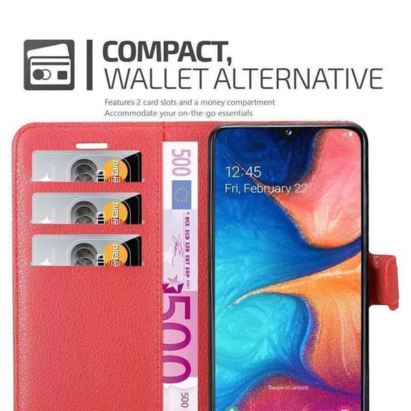 Samsung Galaxy A10e / A20e Suojakotelo Lompakkokotelo Matkapuhelinkotelo Suojakuori jossa magneettisuljenta, jalusta-toiminto ja korttitasku