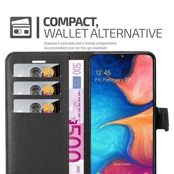 Samsung Galaxy A10e / A20e Suojakotelo Lompakkokotelo Matkapuhelinkotelo Suojakuori jossa magneettisuljenta, jalusta-toiminto ja korttitasku